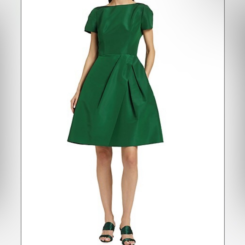 Carolina Herrera Chalet Bateau Neck Silk Faille Dress Size 14 NWT - Picture 2 of 10